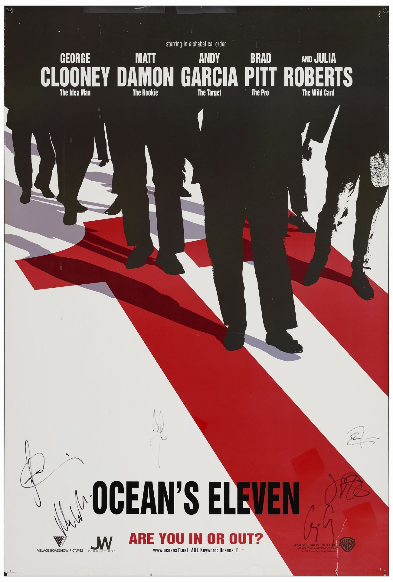 OCEAN'S ELEVEN - One Sheet (27" x 40" ) Autographed by George Clooney, Brad Pitt, Julia Roberts, Ma