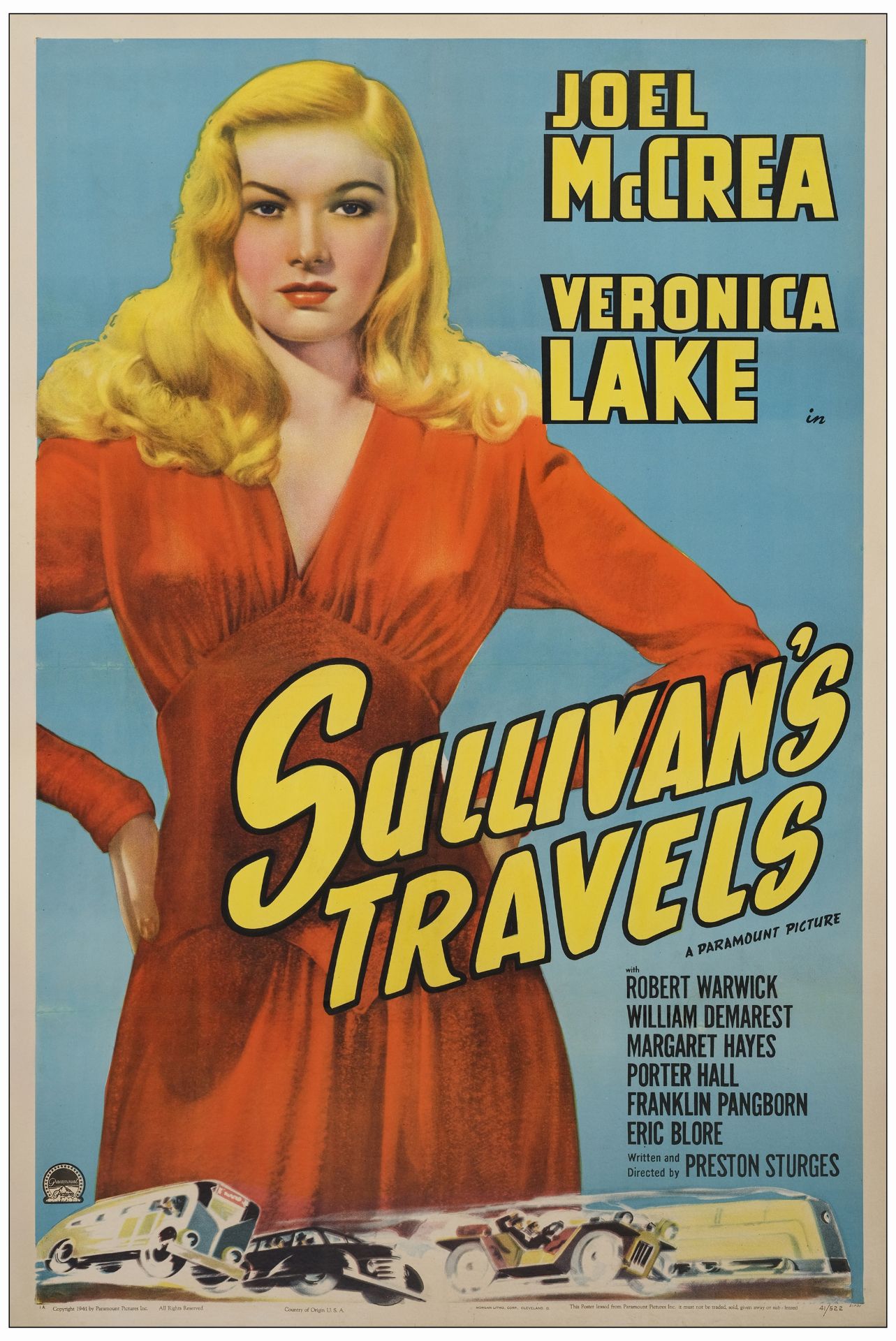 SULLIVAN'S TRAVELS - One Sheet (27" x 41"); Style A; Very Fine- on Linen