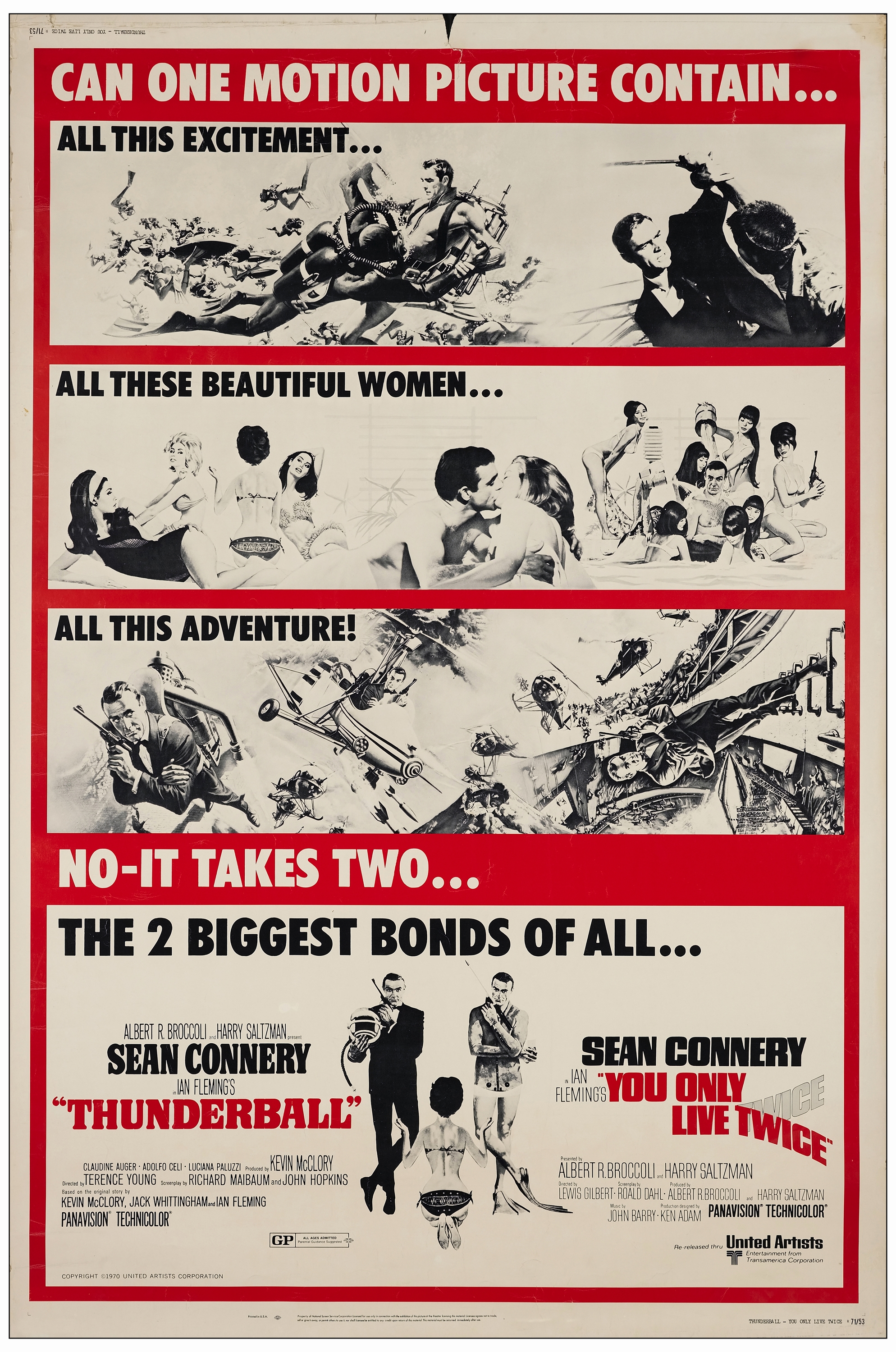 JAMES BOND: THUNDERBALL/YOU ONLY LIVE TWICE - 40" x 60"; Fine- Rolled