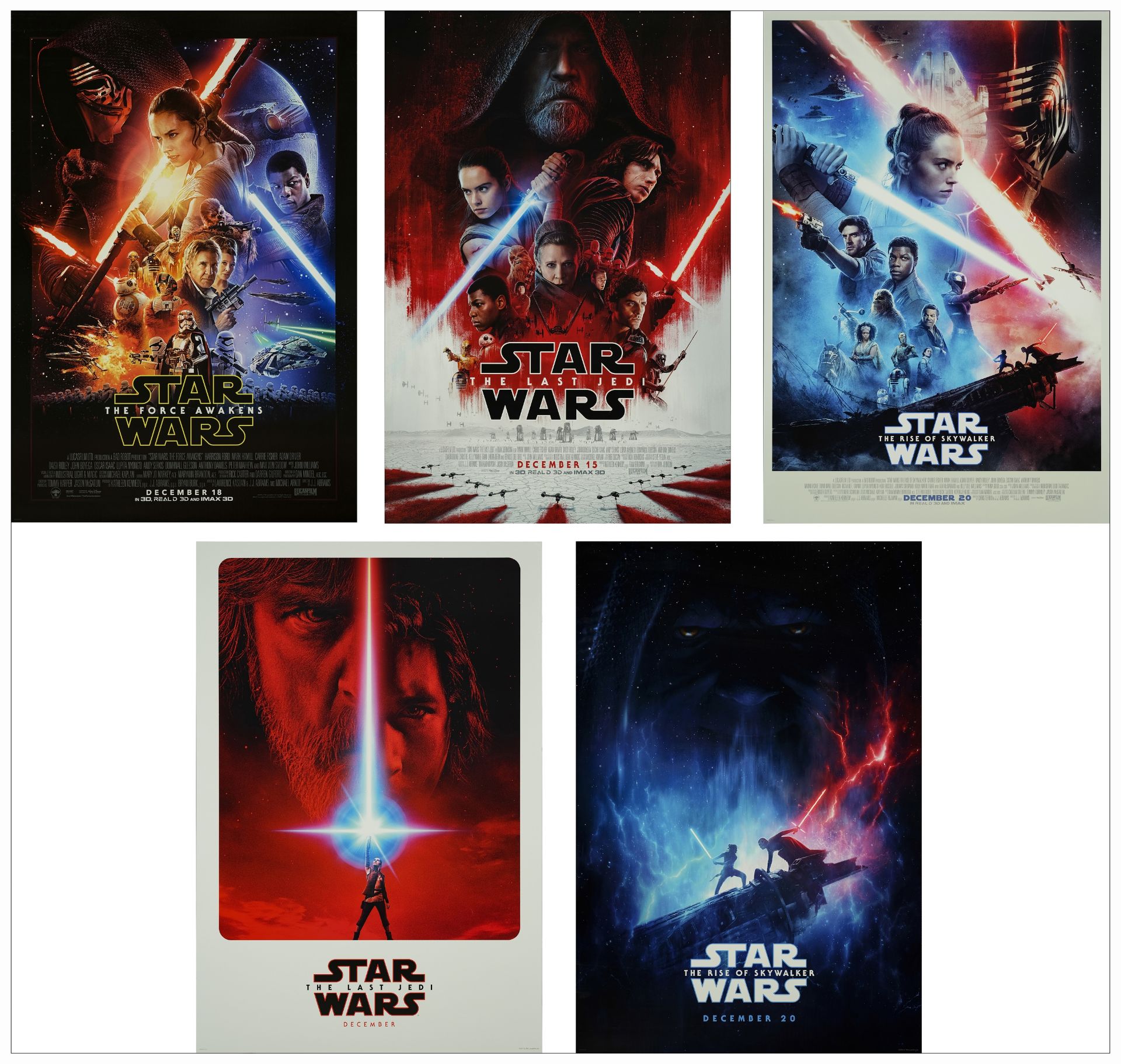 STAR WARS: SEQUEL TRILOGY - One Sheets (5) (27" x 40"); Very Fine+ Rolled