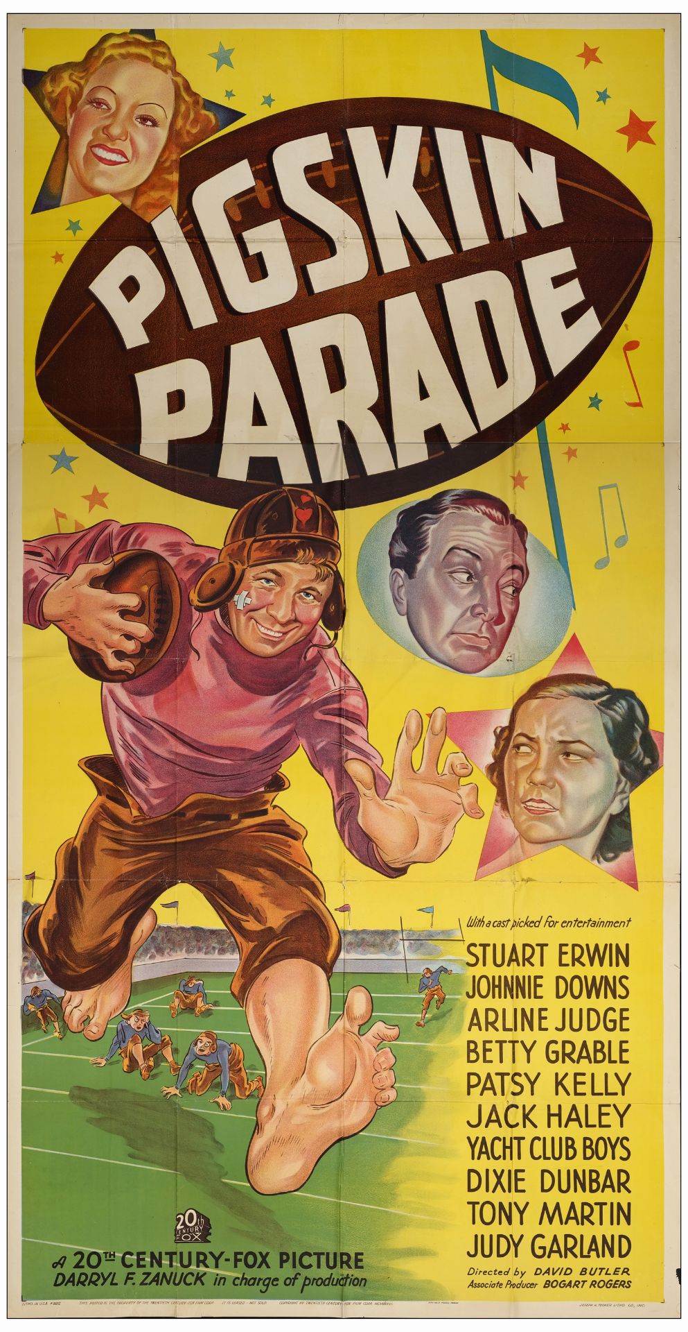 PIGSKIN PARADE - Three Sheet (41" x 81"); Fine- Folded