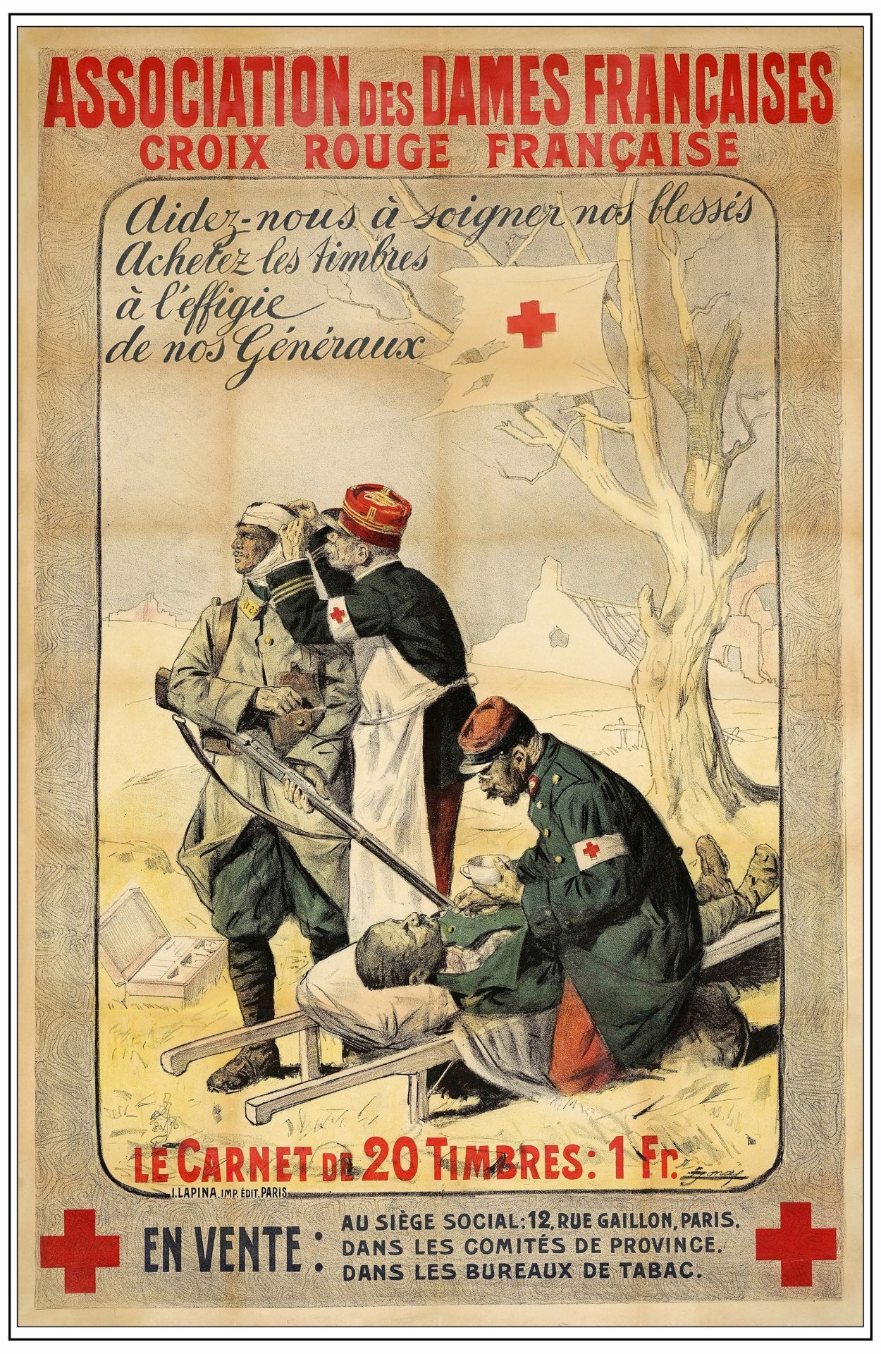 FRENCH RED CROSS - French Half Grande (31" x 48"); Very Good+ on Linen