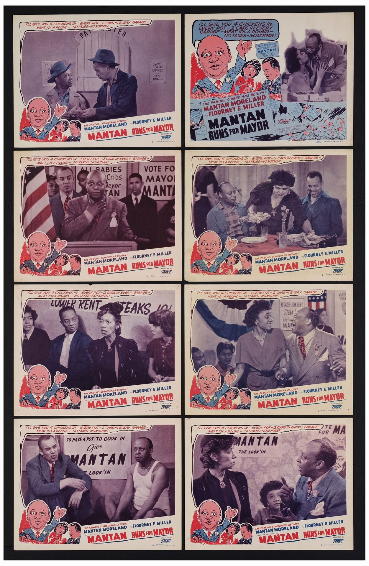 MANTAN RUNS FOR MAYOR - Lobby Cards (8) (11" x 14"); Very Fine-