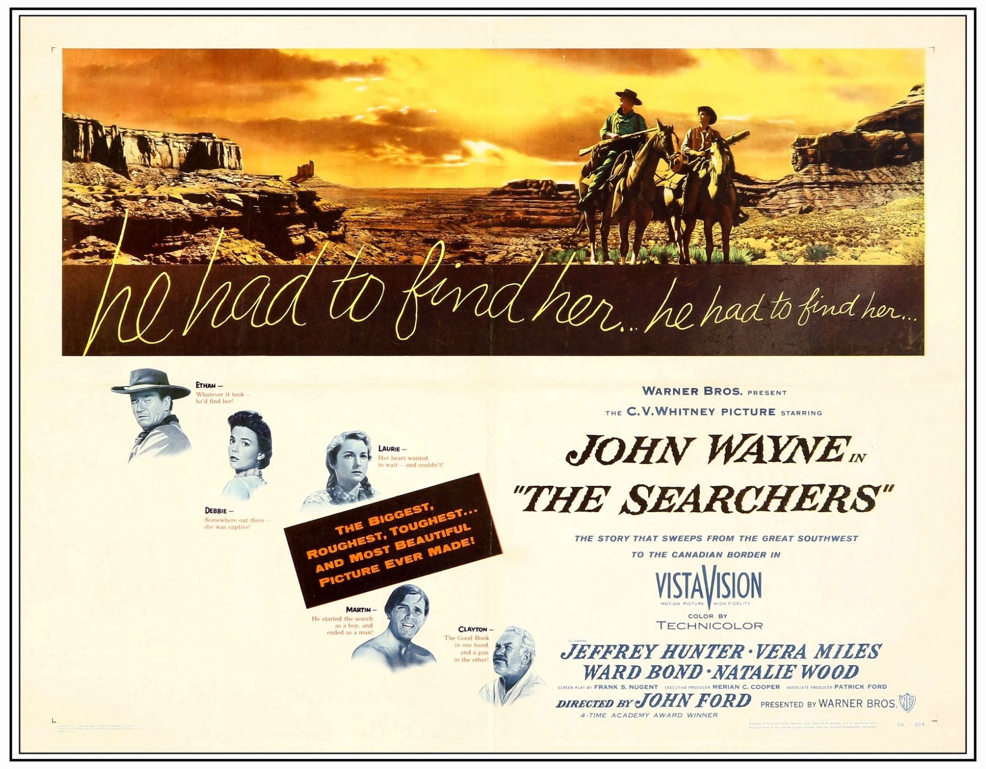 THE SEARCHERS - Half Sheet (22" x 28"); Very Fine on Paper