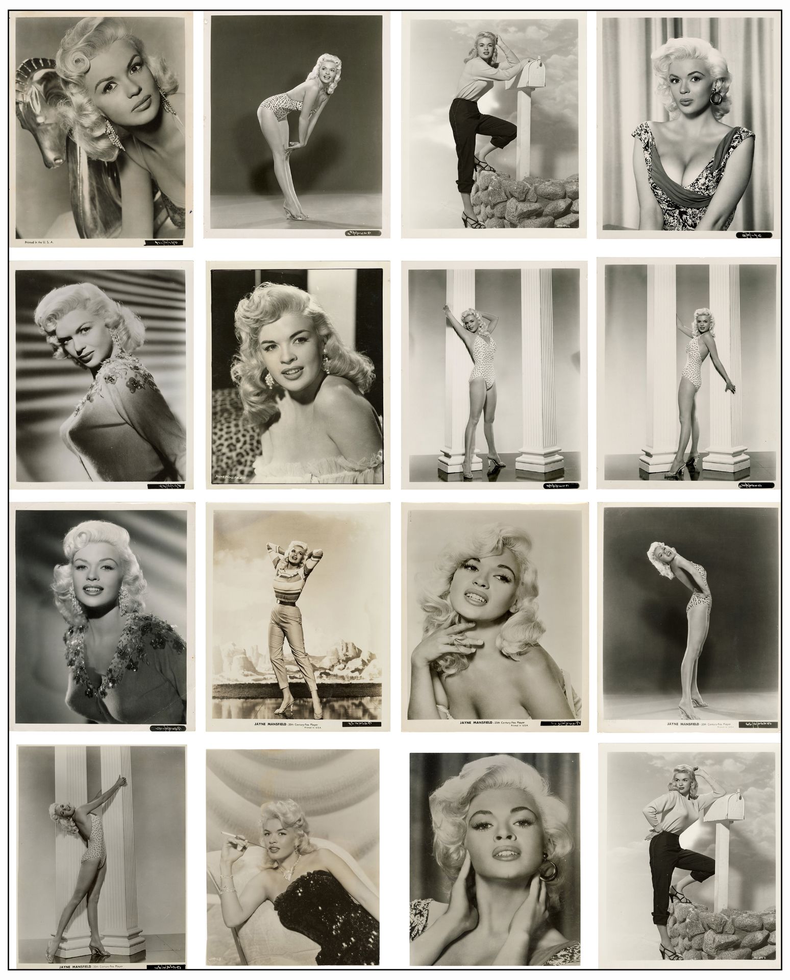 JAYNE MANSFIELD - (8" x 10") (16) Vintage Photos (10" x 8" ); Fine+