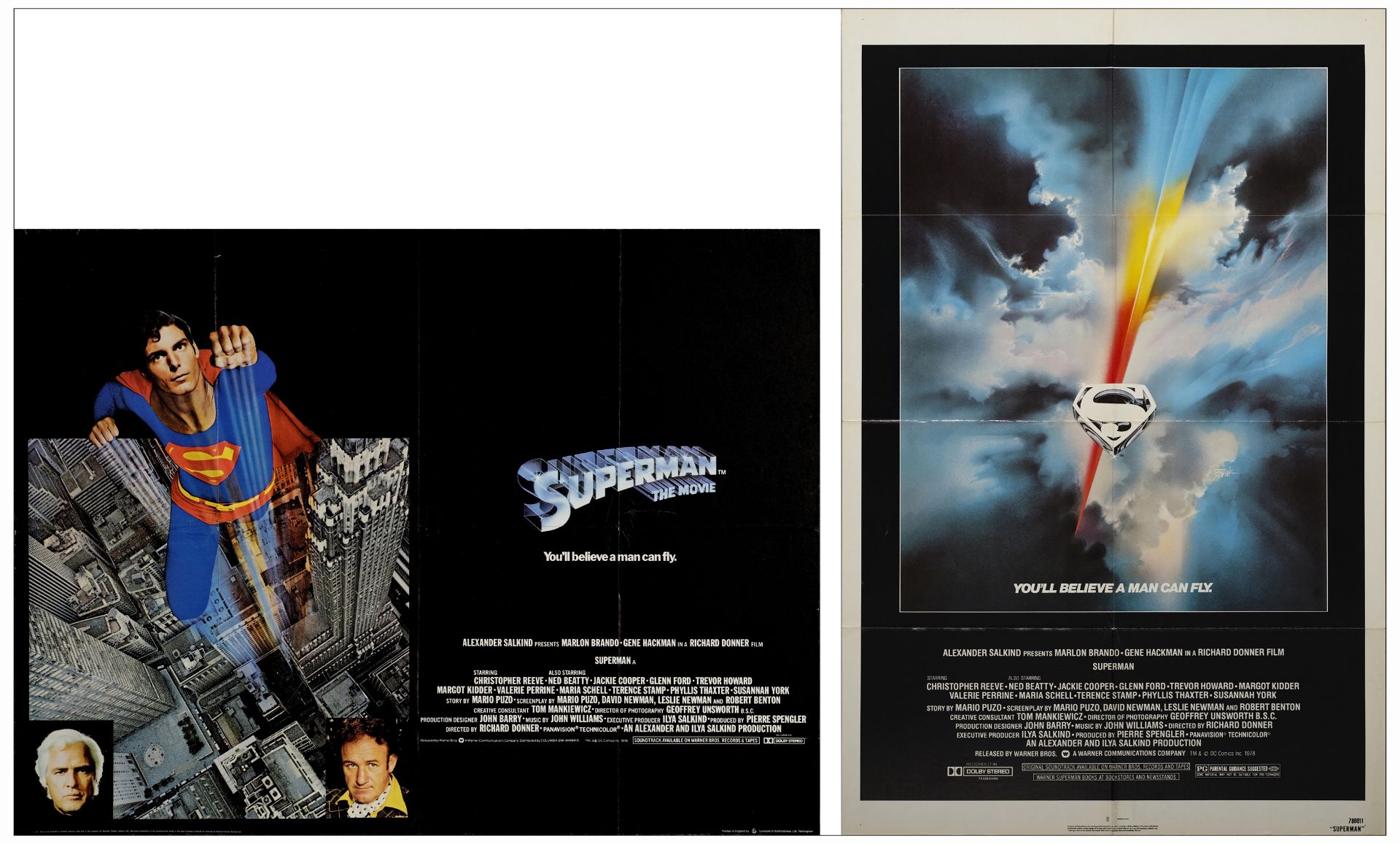 SUPERMAN: THE MOVIE - One Sheet & British Quad (27" x 41" & 30" x 40"); Very Fine Folded