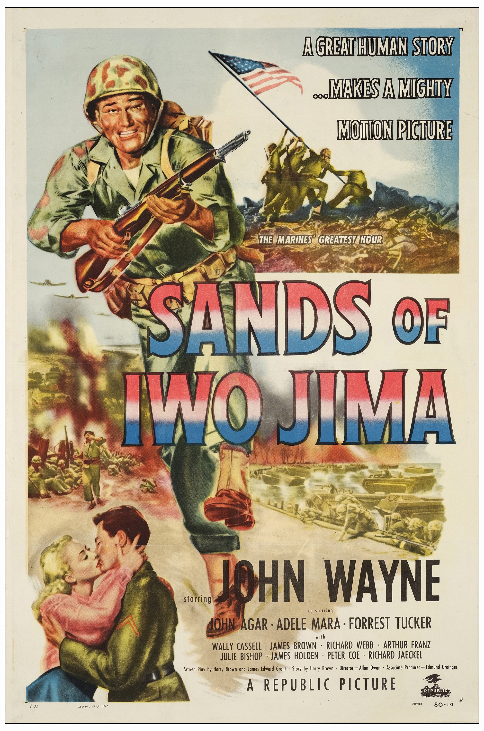 THE SANDS OF IWO JIMA - One Sheet (27" x 41"); Very Fine- on Linen