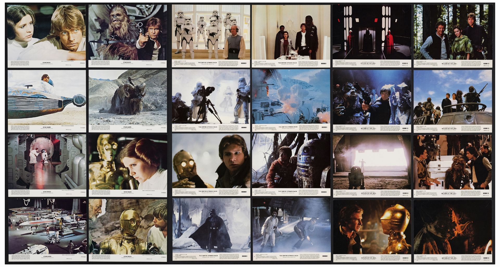 STAR WARS: ORIGINAL TRILOGY - Three Mini Lobby Card Sets of (8) (8" x 10"); Very Fine+