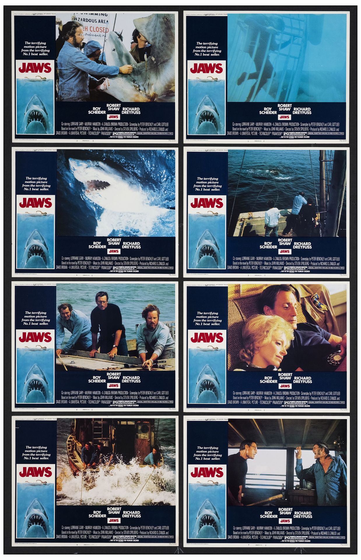 JAWS - Lobby Card Set of (8) (11" x 14" ); Very Fine
