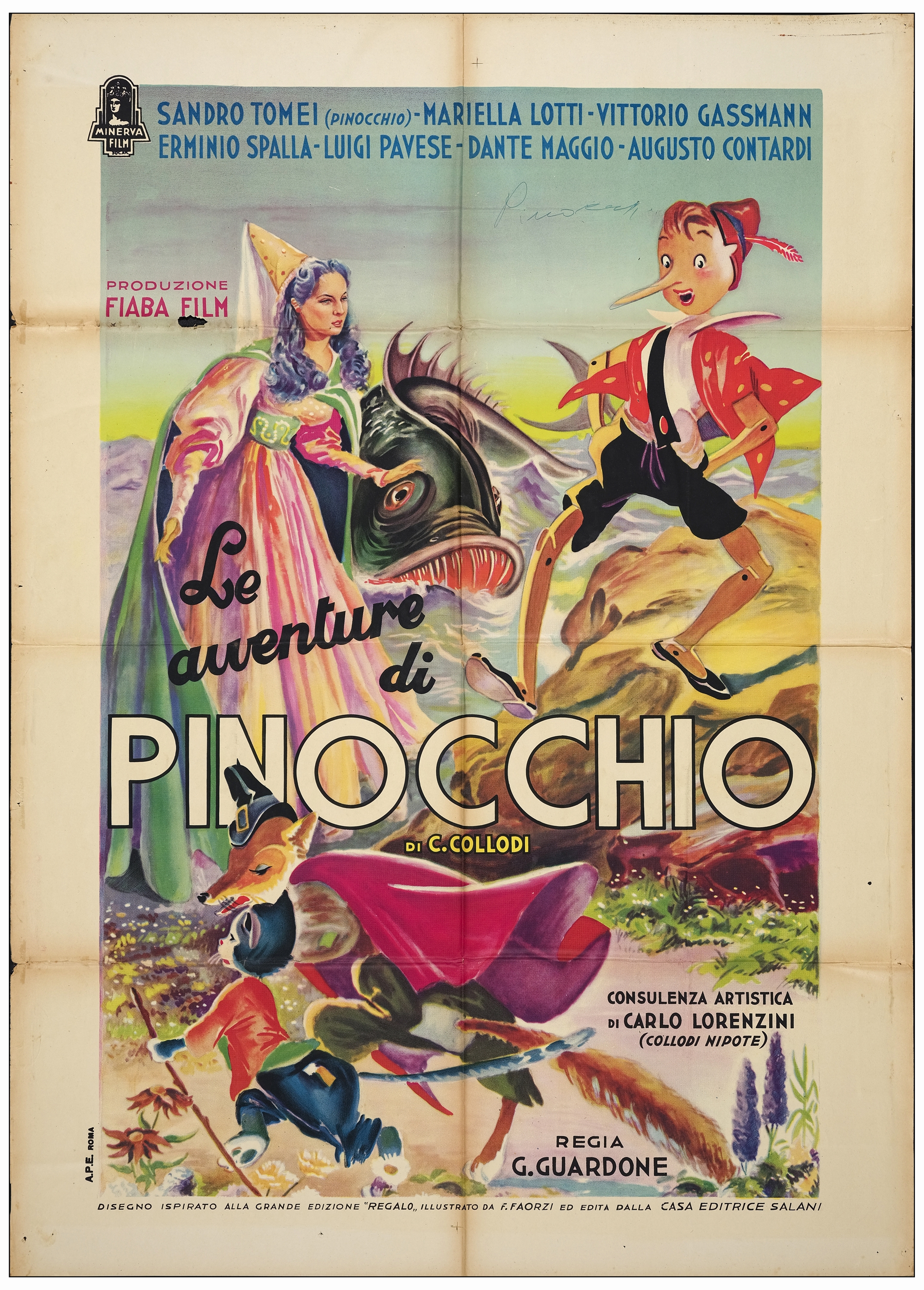 PINOCCHIO - Italian 2-Fogli (39" x 55" ); Very Fine- Folded