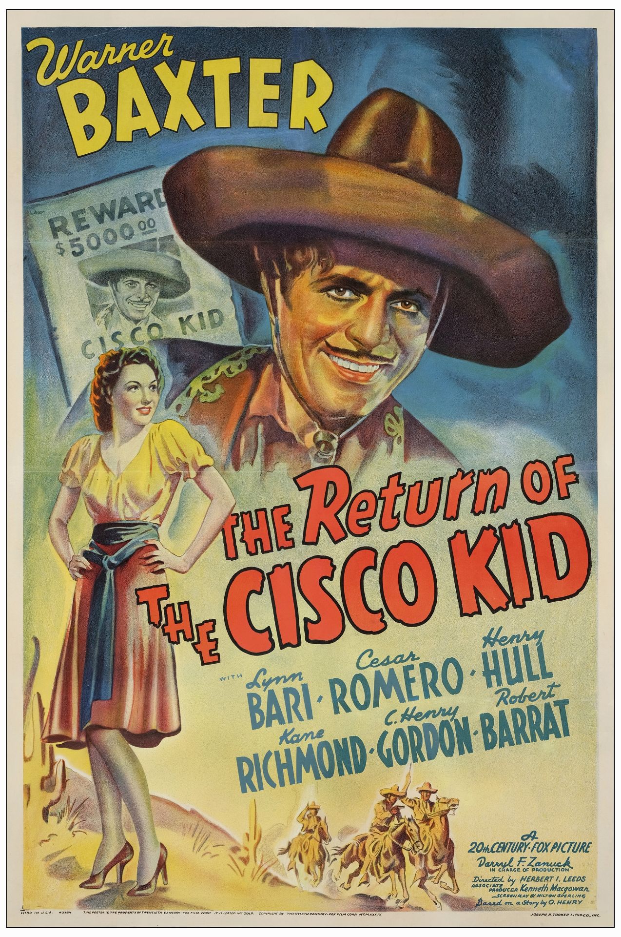 THE RETURN OF THE CISCO KID - One Sheet (27" x 41"); Very Good on Linen