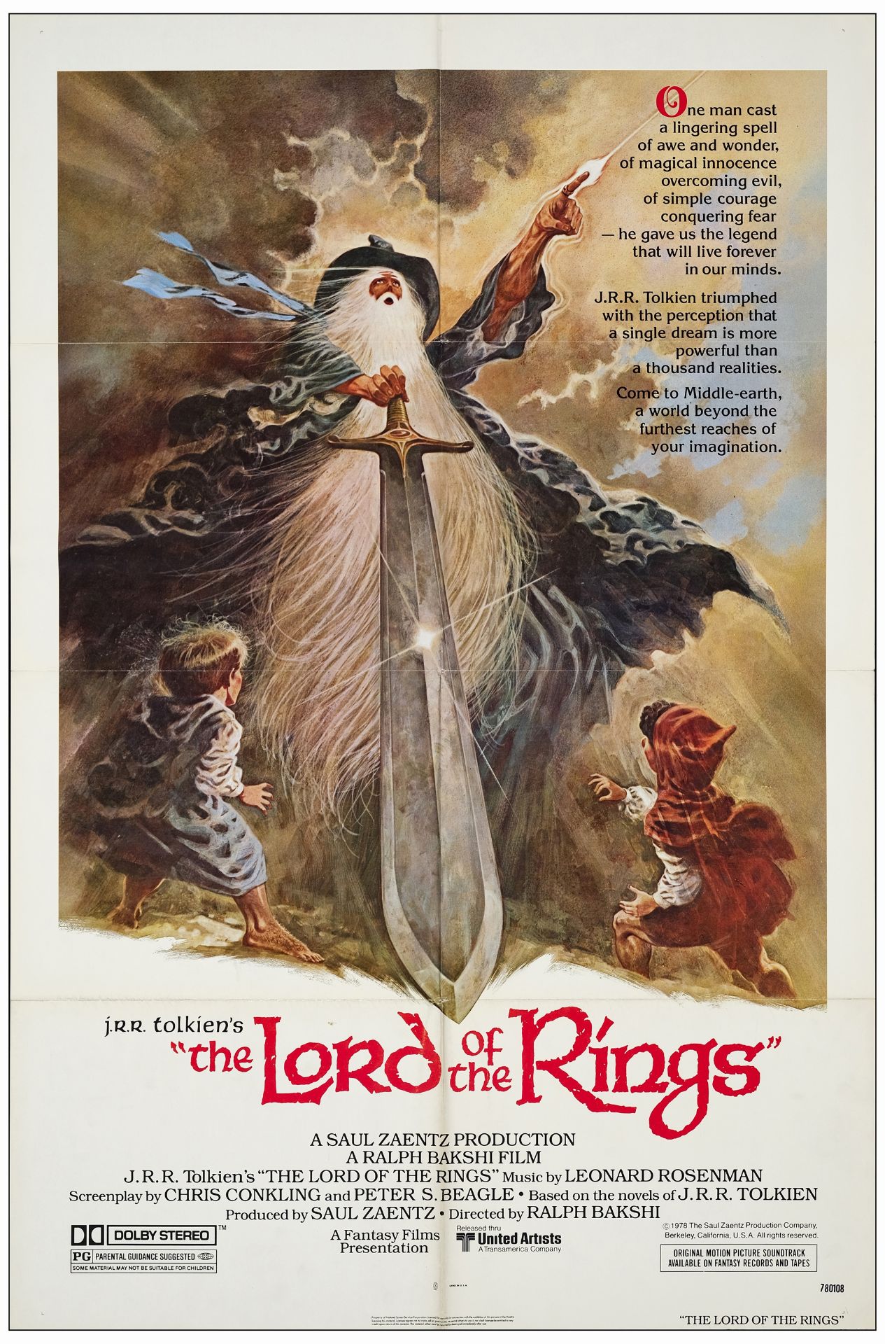 THE LORD OF THE RINGS - One Sheet (27" x 41); Near Mint Folded