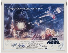 STAR WARS: A NEW HOPE - Half Sheet (22" x 28") (JSA COA)Autographed by Alec Guinness, Mark Hamill, C
