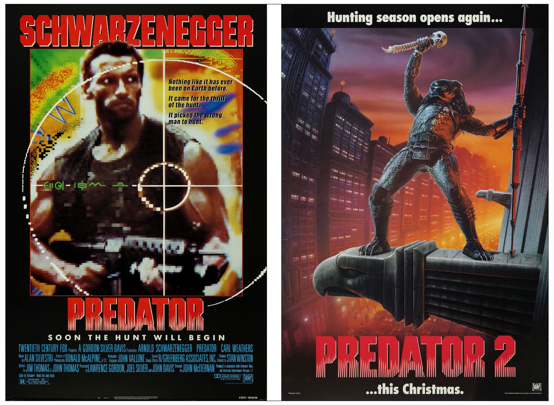 PREDATOR, PREDATOR 2 - One Sheets (2) (27" x 41" & 27" x 40"); Very Fine+ Rolled