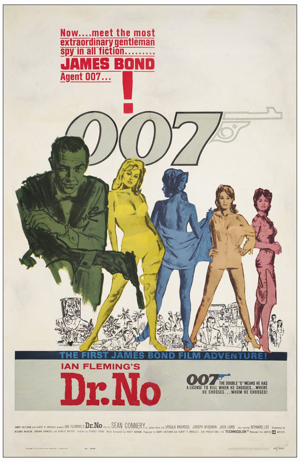 JAMES BOND: DR. NO - One Sheet (27" x 41"); Yellow Smoke Style; Fine+ on Linen