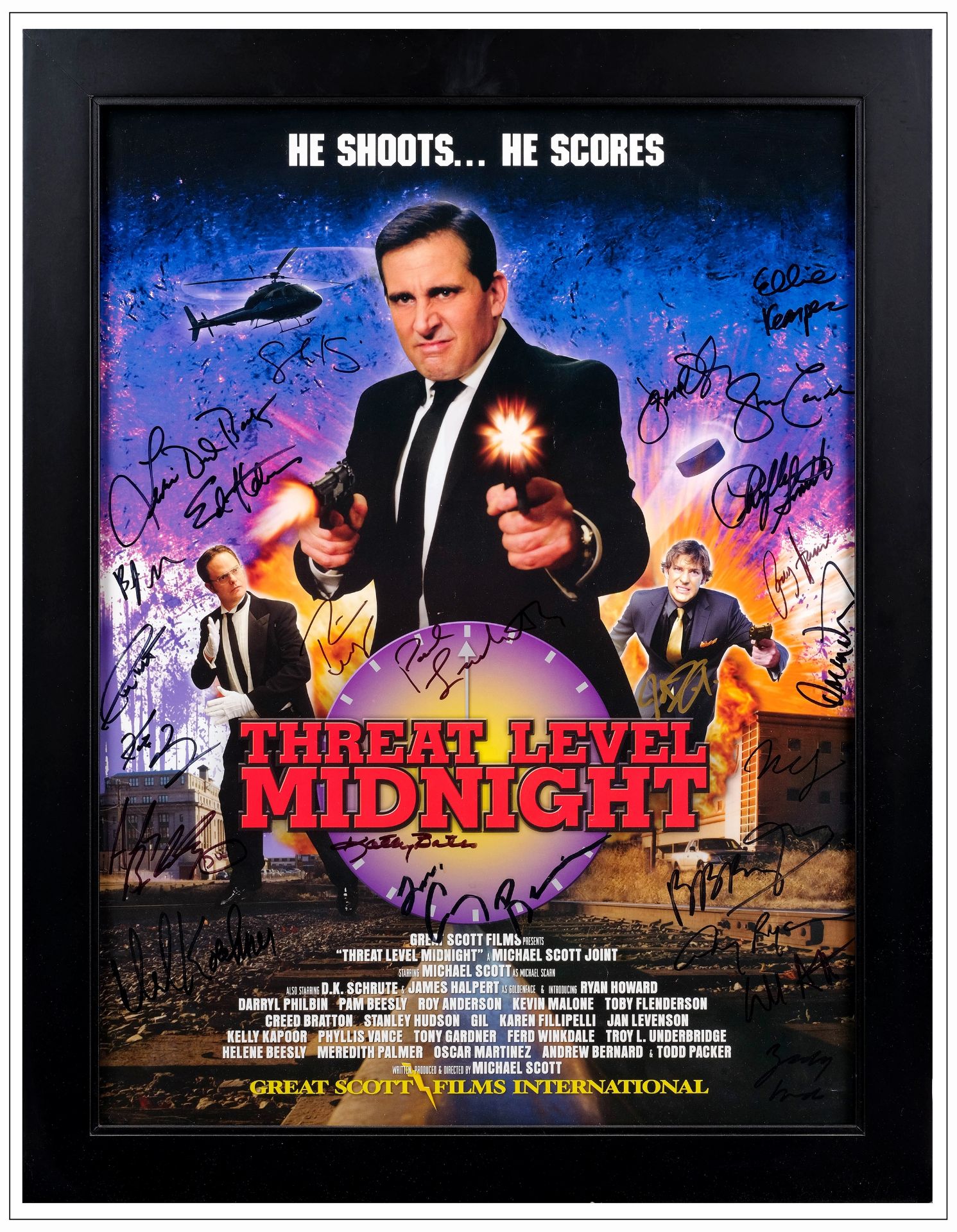 THE OFFICE - Prop Movie Poster (21" x 27" Framed ) Autographed by Steve Carell, John Krasinski, Rain