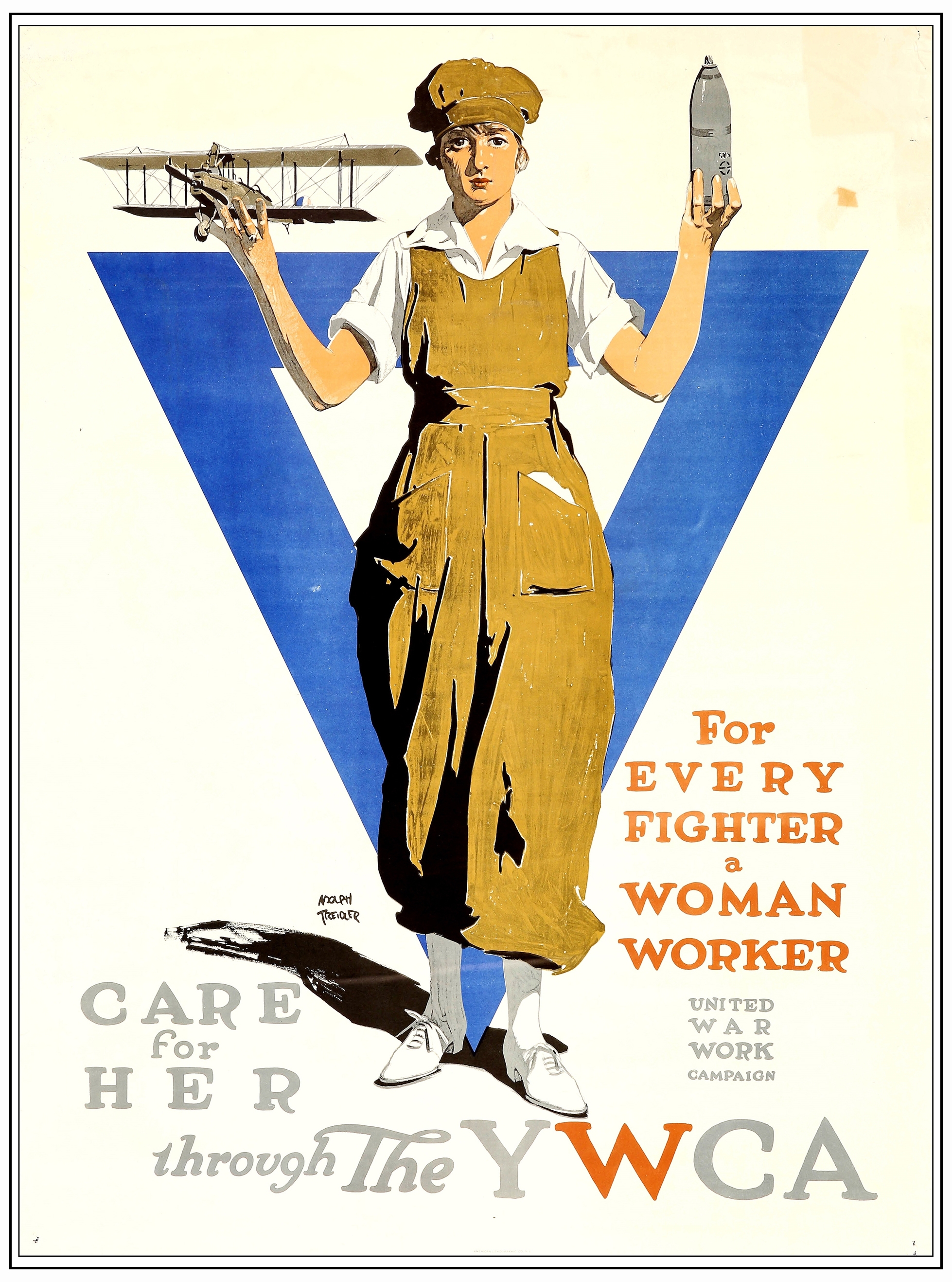 CARE FOR HER THROUGH THE YWCA - WWI Poster (30" x 40"); Very Fine- Rolled