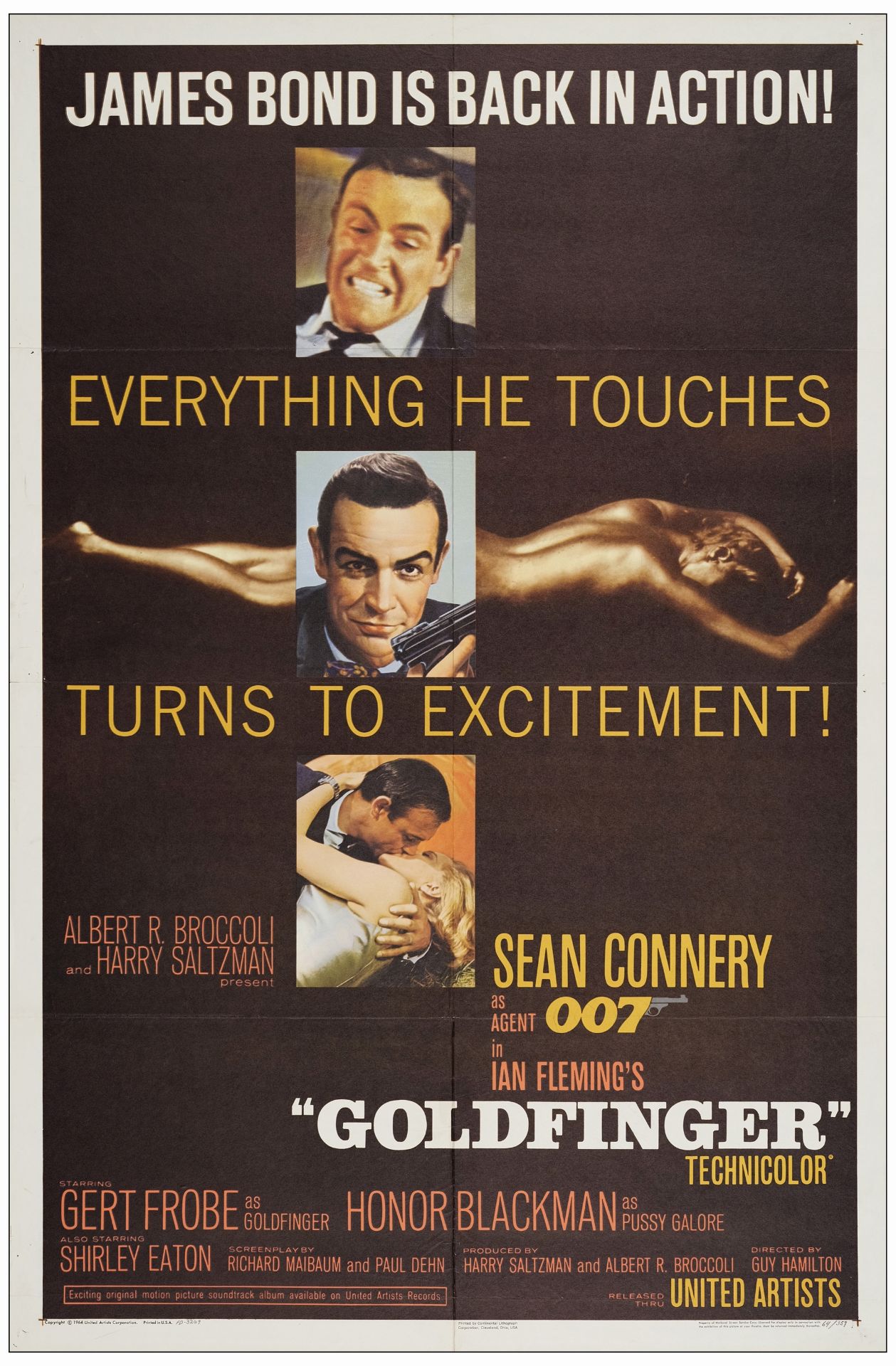 JAMES BOND: GOLDFINGER - One Sheet (27" x 41"); Matte Finish; Very Fine Folded