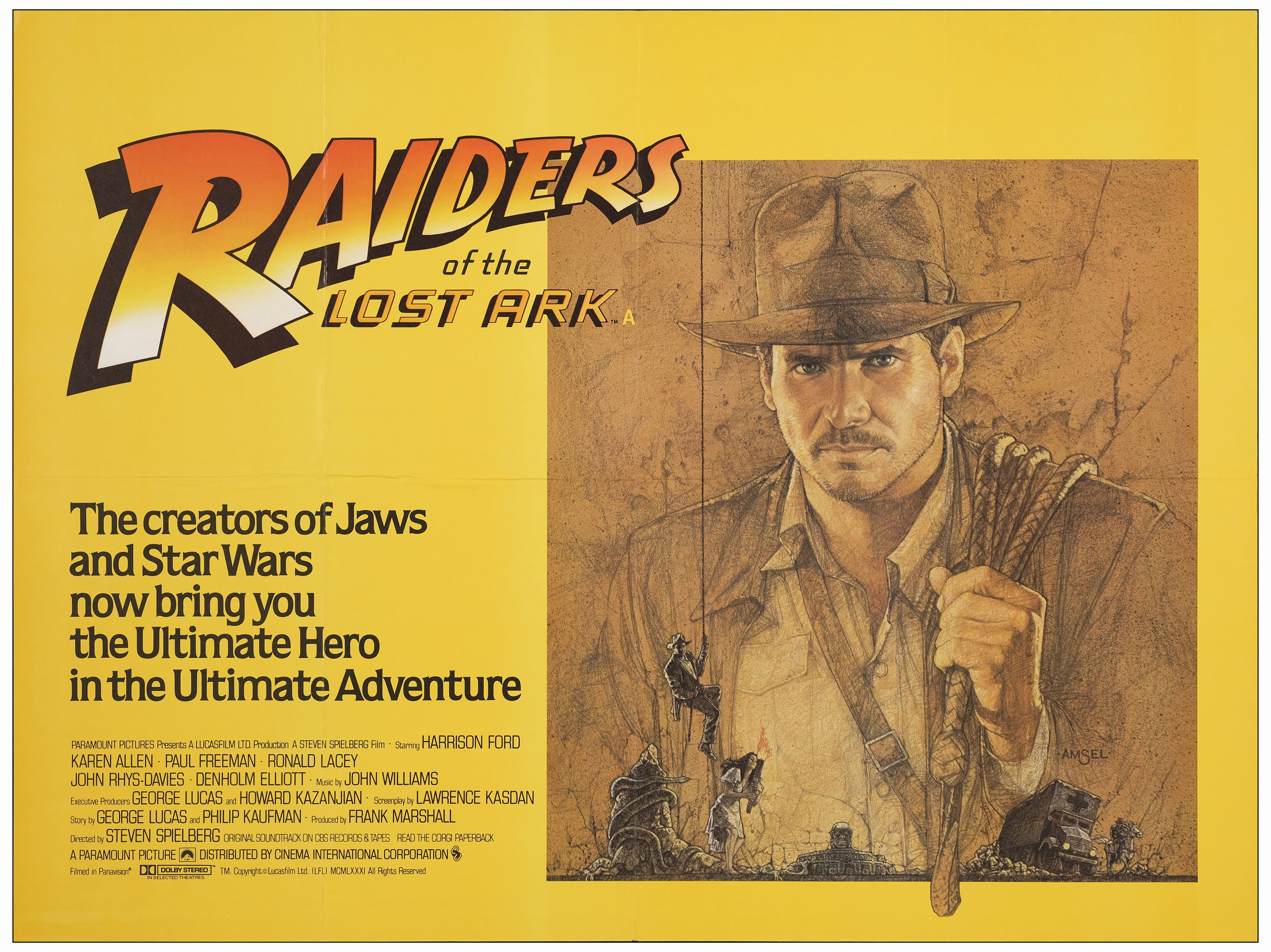 INDIANA JONES AND THE RAIDERS OF THE LOST ARK - British Quad (30" x 40"); Very Fine+ Folded