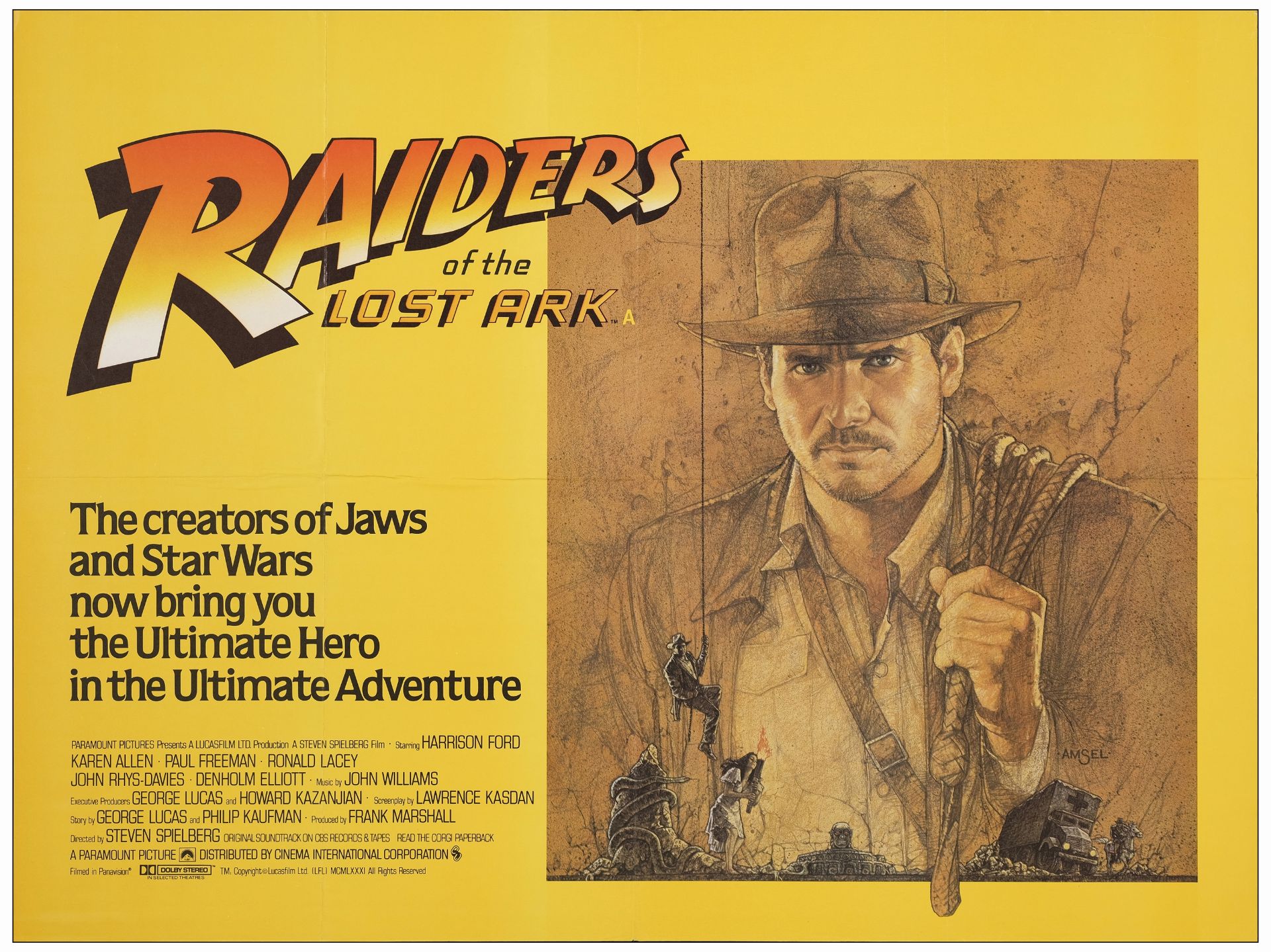 INDIANA JONES AND THE RAIDERS OF THE LOST ARK - British Quad (30" x 40"); Very Fine+ Folded