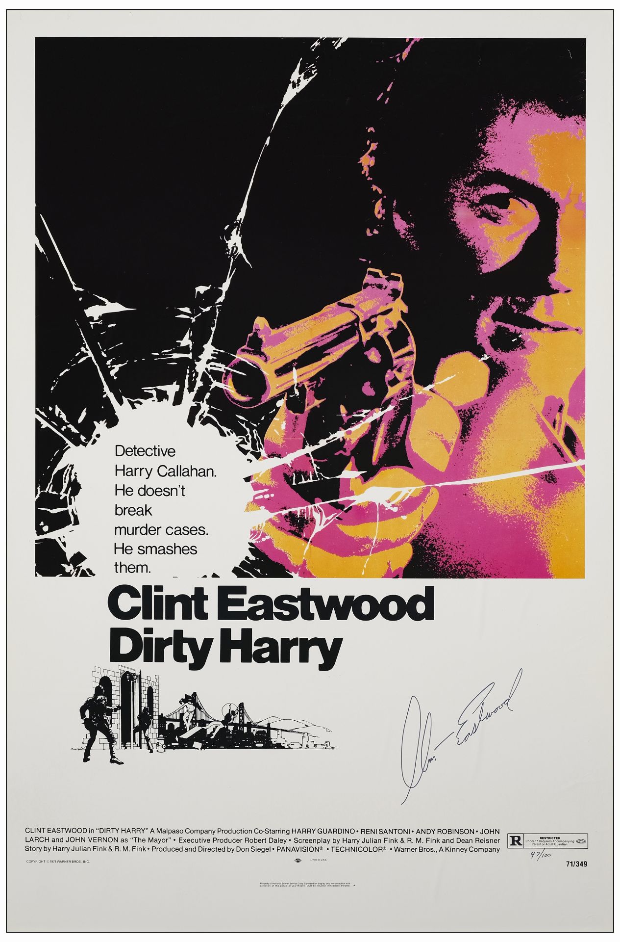 DIRTY HARRY - Studio Produced Reprint One Sheet (27" x 41" ) Autographed by Clint Eastwood; 47/100;