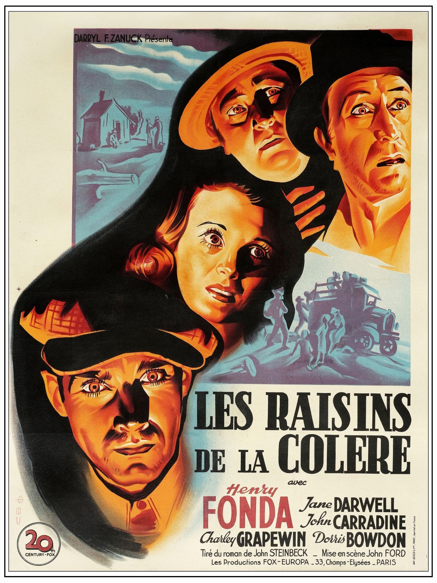 THE GRAPES OF WRATH - First Post-War Release French Moyenne (23.5" x 31"); Very Fine+ on Linen