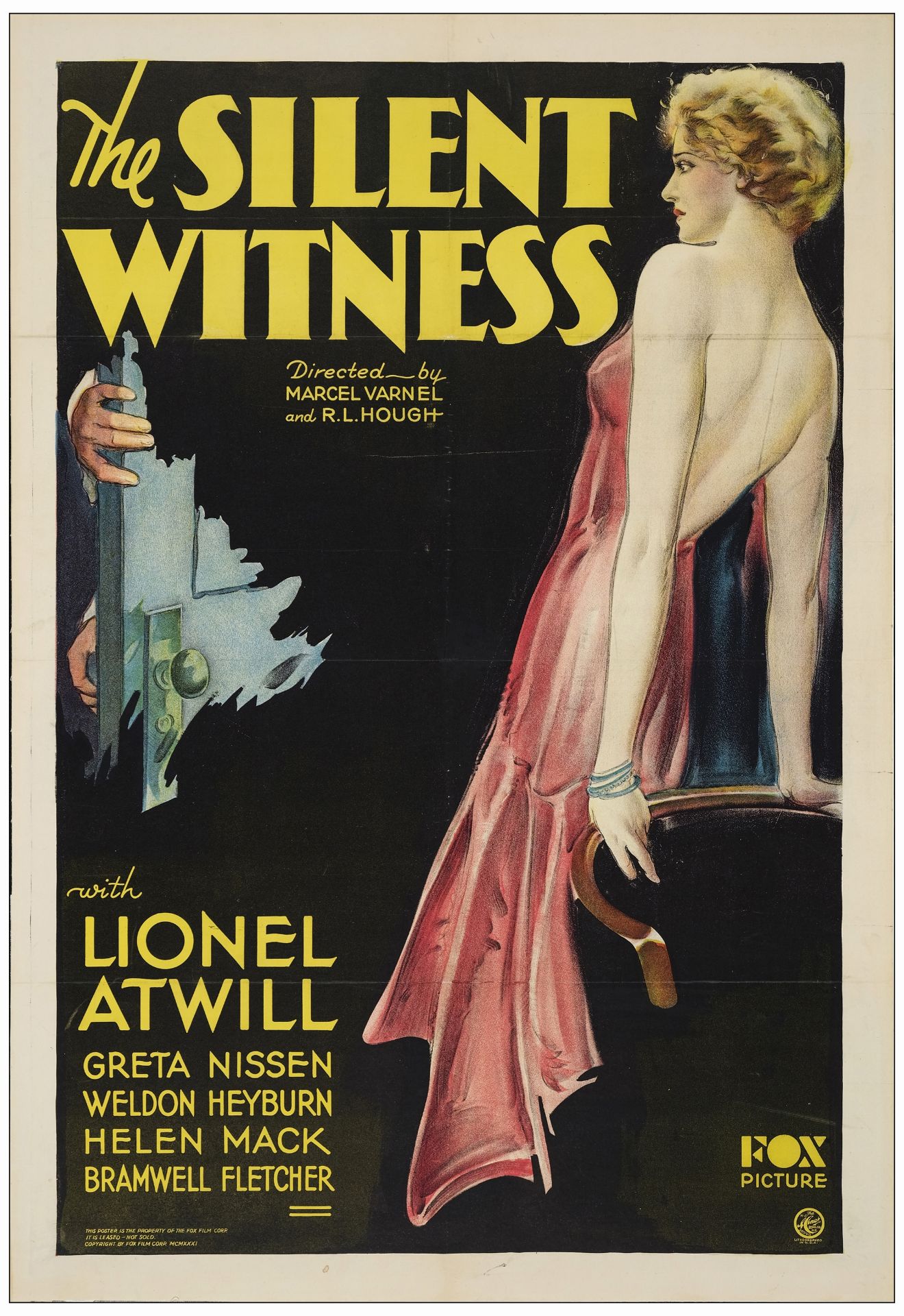 THE SILENT WITNESS - One Sheet (28" x 41"); Very Fine- on Linen