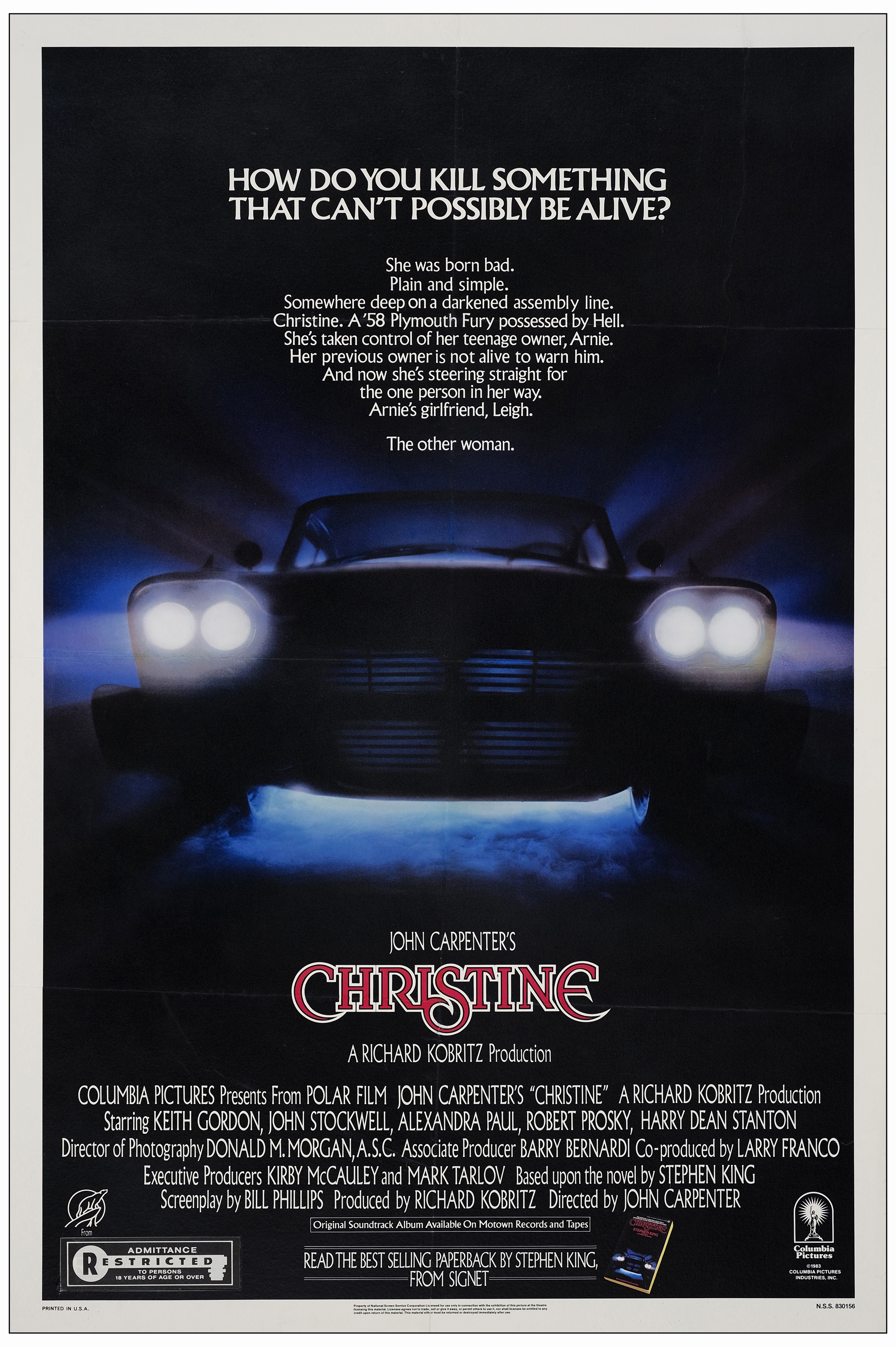 CHRISTINE - One Sheet (27" x 41" ); Very Fine- on Linen