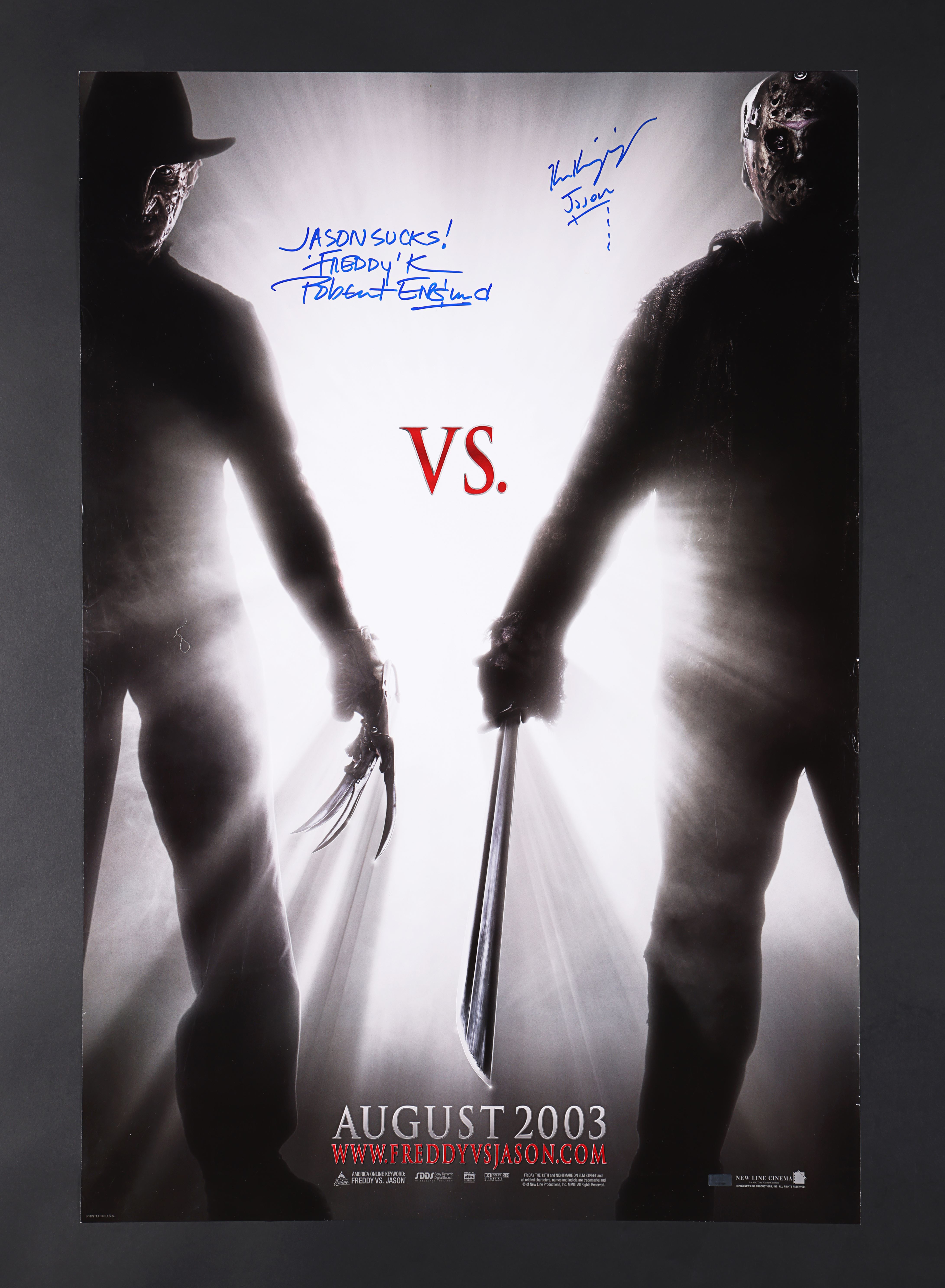 FREDDY VS. JASON (2003) - Robert Englund and Ken Kirzinger Autographed One-Sheet, 2003