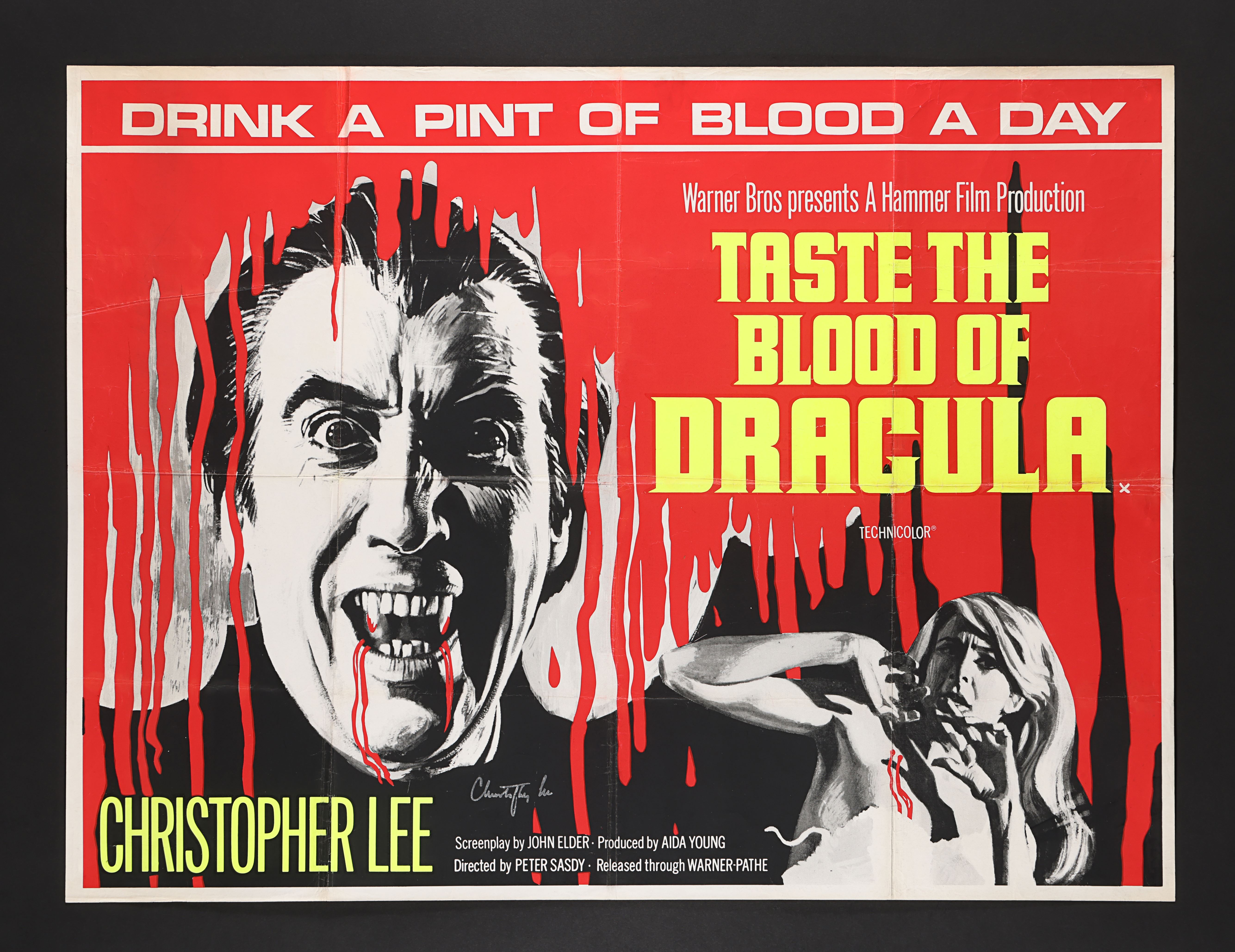 TASTE THE BLOOD OF DRACULA (1970) - Christopher Lee Autographed UK Quad, 1970