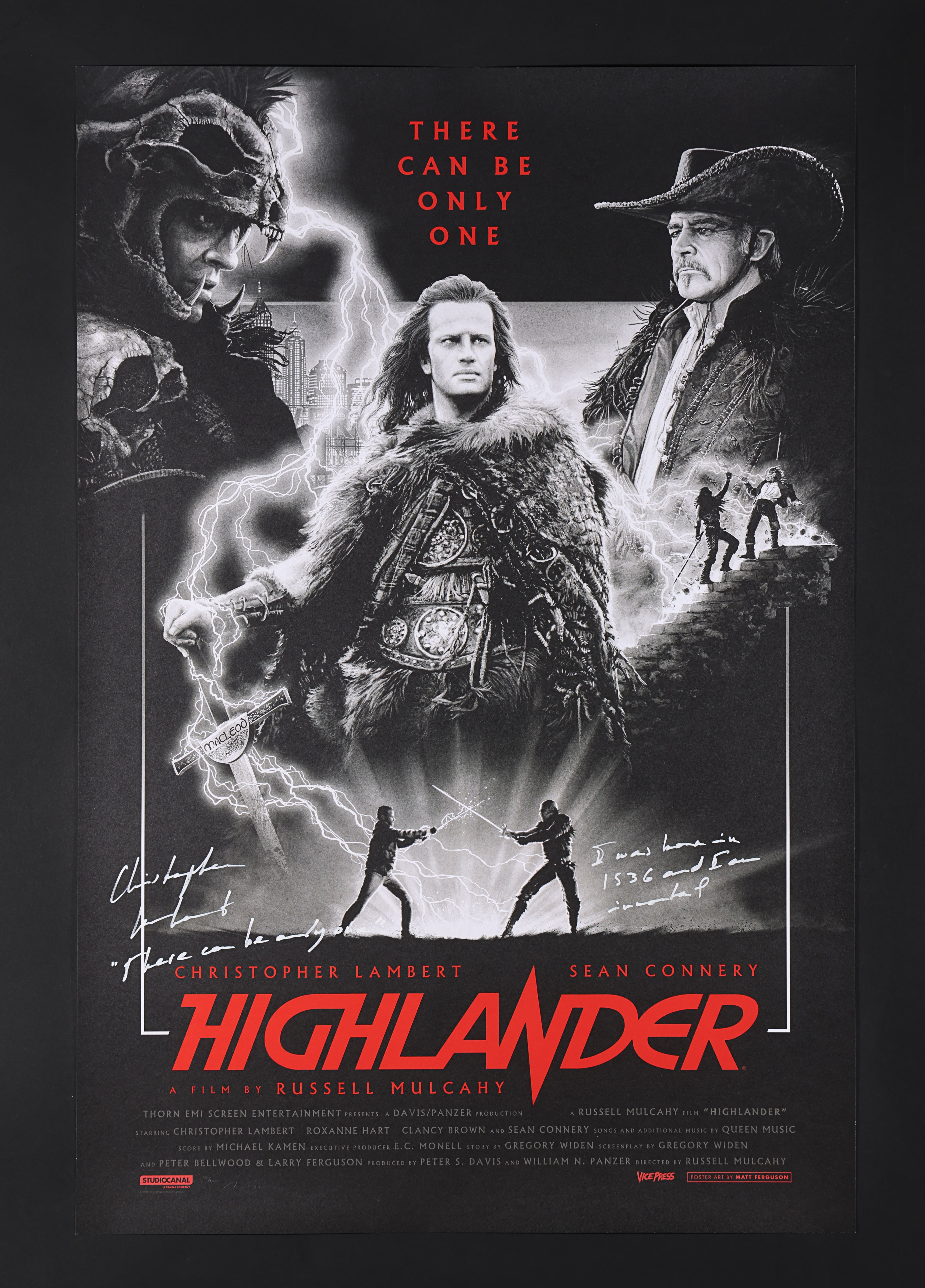 HIGHLANDER (1986) - Christopher Lambert Autographed Limited Edition Vice Press Print by Matt Ferguso