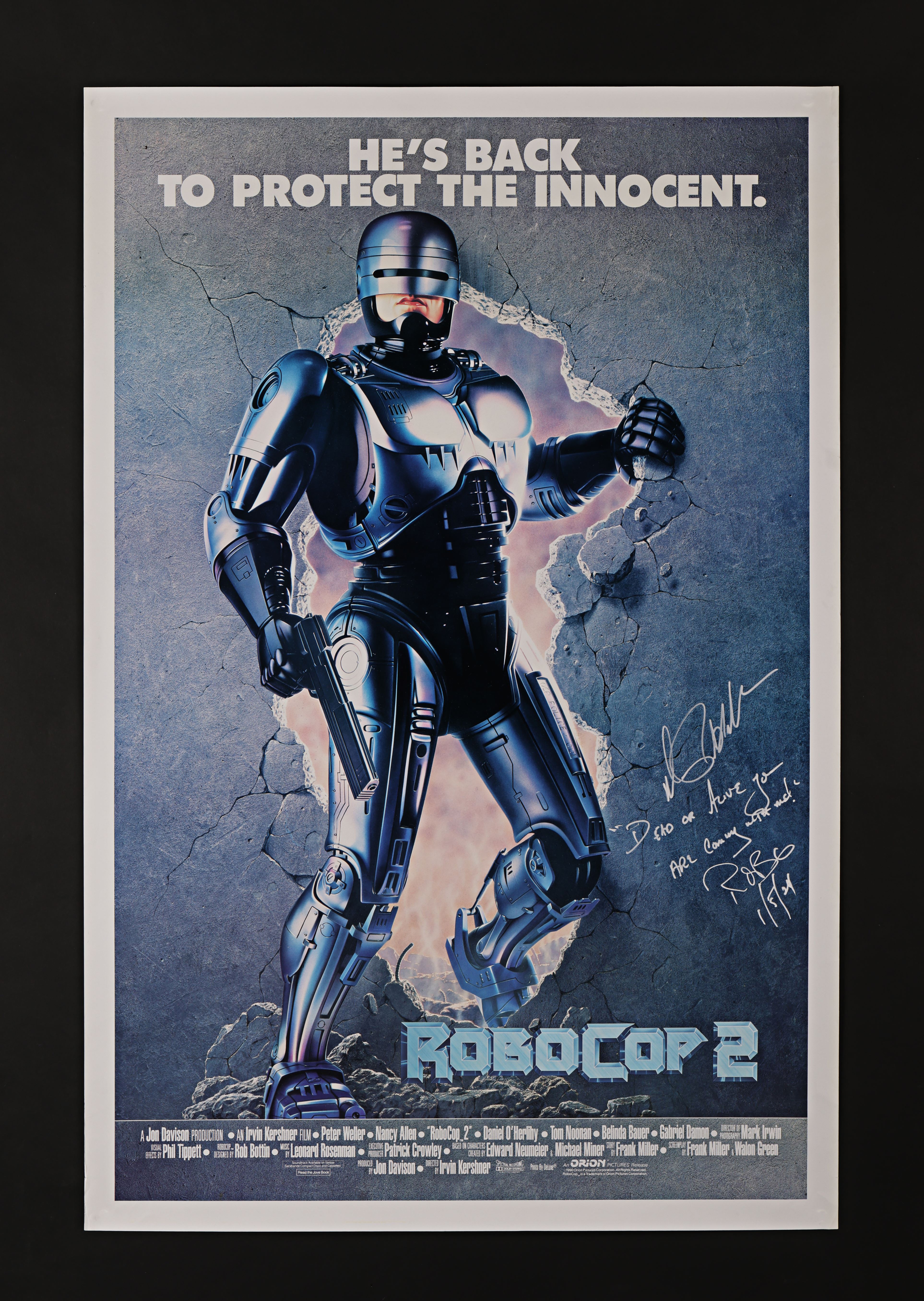 ROBOCOP 2 (1990) - Peter Weller Autographed One-Sheet, 1990