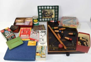 A group of vintage games to include Amersham table skittles, Beetle drive, Monopoly money, chess