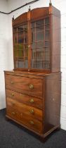 A 19th century mahogany secretaire bookcase, the glazed upper section having inlaid ebonised