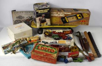 A quantity of toys and games, some vintage, to include a Stretch Legged Stoomdorm by Tomy, Lotto