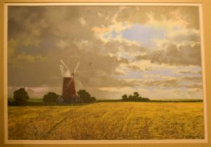 H Shingler (20th century): Windmill beside cornfield, pastel, signed lower right, 34 by 51cm.