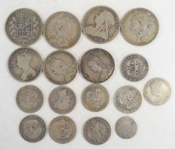 A group of Queen Victoria silver coinage comprising of half-crowns, florins and shillings, 136g.