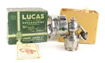 A Joseph Lucas "Calcia King" No 326 T, acetylene lamp with the original box and instructions.