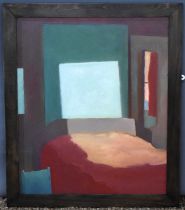 Brian Maunders (British Contemporary): Bedroom Ampthill, oil on board, with original artists label