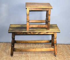 An Alan "Acornman" Grainger oak side / coffee table with a rectangular top above four canted