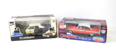Two boxed Ertl Joyride 1:18 scale diecast models comprising of a 1958 "Christine" Plymouth Fury