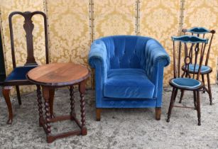 A Tetrad button back tub chair together with a pair of late 19th century penny seat childrens