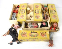 A collection of vintage Pelham Puppets, some boxed, to include Tyrolean Girl, Mitzi, Poodle and