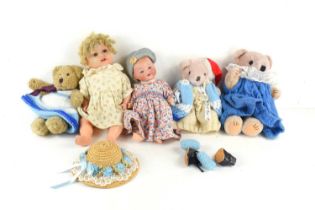 Two vintage Armand Marseilles dolls, both with sleeping eyes, together with two later 20th century