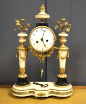 A 19th century drum barrel mantle clock by Bianchi & Co, Paris, the clock raised on twin marble