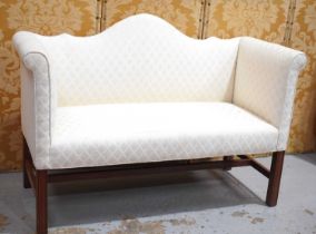 An Edwardian two seater window seat, upholstered in cream fabric, 86cm high by 124cm by 51cm.