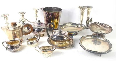 A quantity of silver plated items to include teapot, sweet dish in the form of a scallop shell