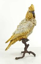 A large Bergman cold painted bronze figure of a cockatoo perched on a naturalistic branch base,