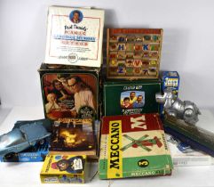 A group of toys and games, some vintage, to include Vic-Toy Round the Bend, Jenga, Famous Five Jig-