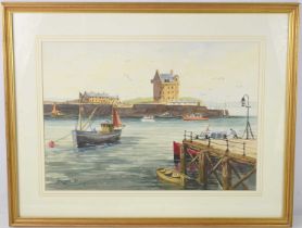 Peter Leath (b.1935) harbour scene, watercolour, signed and dated lower left, 44cm by 31cm.